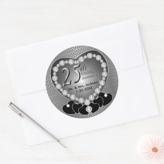 25e Zilverweddenschap Jubileum Ronde Sticker (Envelop)