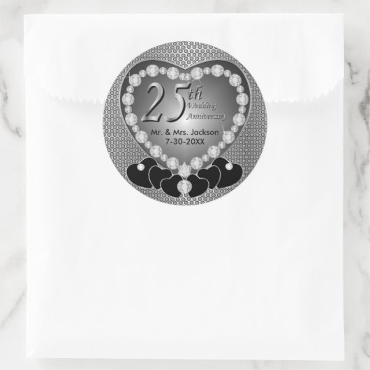 25e Zilverweddenschap Jubileum Ronde Sticker (Tas)