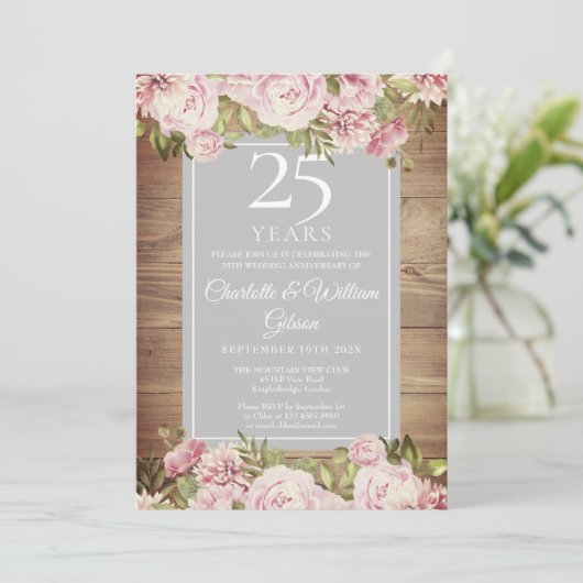 25e Zilverweddenschap Jubileum Rustische Rozen Kaart (Staand voorkant)