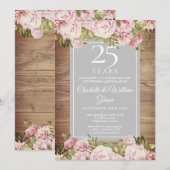 25e Zilverweddenschap Jubileum Rustische Rozen Kaart (Voorkant / Achterkant)