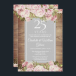 25e Zilverweddenschap Jubileum Rustische Rozen Kaart<br><div class="desc">Deze  verjaardagsuitnodiging met rozen klieren op een rustige houten achtergrond,  kan worden gepersonaliseerd met speciale 25-jarige verjaardagsfeestinformatie. De achterkant heeft een bijpassend bijtend houten paneel met de roos bloemklier. Ontworpen door: Thisnotme©</div>