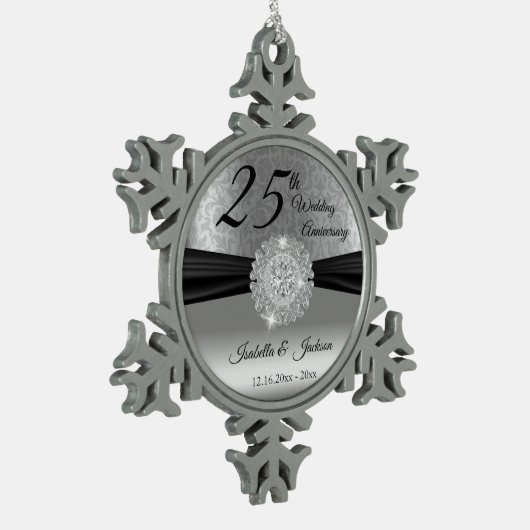 25e Zilverweddenschap Jubileum Tin Sneeuwvlok Ornament (Links)