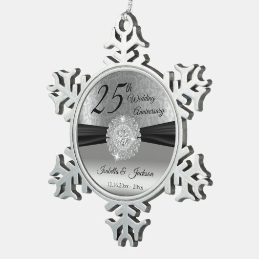 25e Zilverweddenschap Jubileum Tin Sneeuwvlok Ornament (Rechts)