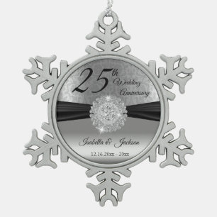 25e Zilverweddenschap Jubileum Tin Sneeuwvlok Ornament