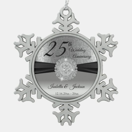 25e Zilverweddenschap Jubileum Tin Sneeuwvlok Ornament (Voorkant)