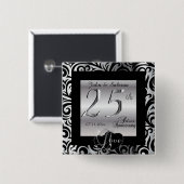 25e Zilverweddenschap Jubileum Vierkante Button 5,1 Cm (Voorkant /achterkant)