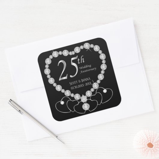 25e Zilverweddenschap Jubileum Vierkante Sticker (Envelop)