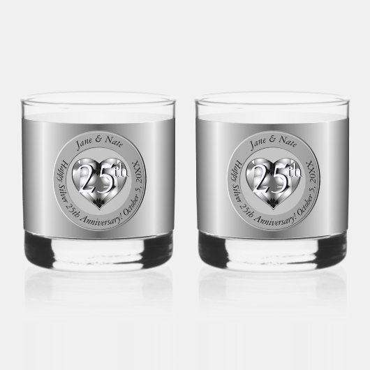 25e Zilverweddenschap Jubileum Whisky Glas (Voorkant)