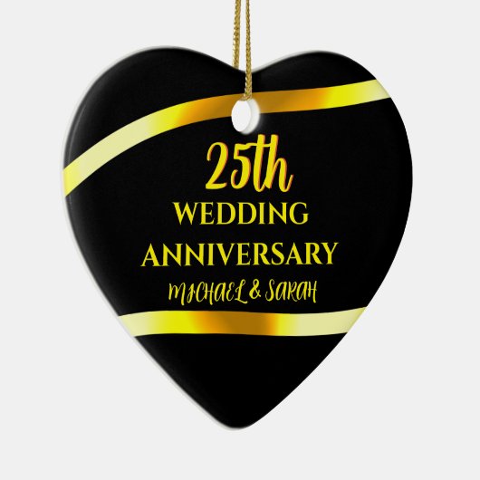 25e Zwart Goud Trouwen Jubileum Gift Keepsake Keramisch Ornament (Rechts)
