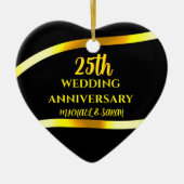 25e Zwart Goud Trouwen Jubileum Gift Keepsake Keramisch Ornament (Voorkant)