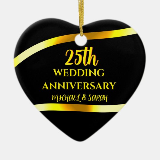 25e Zwart Goud Trouwen Jubileum Gift Keepsake Keramisch Ornament (Voorkant)