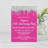 25ste Bright Pink Zilveren Verjaardagsfeest Kaart (Staand voorkant)