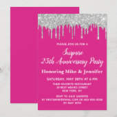 25ste Bright Pink Zilveren Verjaardagsfeest Kaart (Voorkant / Achterkant)