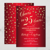 25ste huwelijksjubileum - Rood & Goud Kaart (Voorkant / Achterkant)