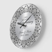 25ste huwelijksjubileum Zwart Mandala op Zilver Grote Klok (Hoek)