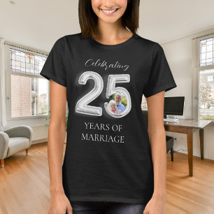 25ste huwelijksverjaardag foto zilver zwart t-shirt