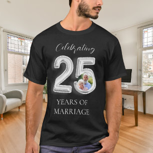 25ste huwelijksverjaardag foto zilveren zwarte man t-shirt