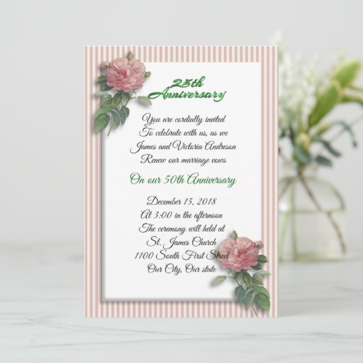 25ste huwelijksverjaardag gelofte vernieuwing roze kaart (Staand voorkant)
