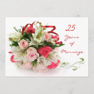 25ste huwelijksverjaardag.  Rozen en lelies Kaart