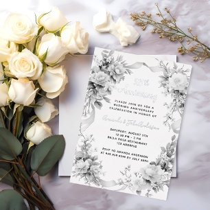 25ste huwelijksverjaardag zilveren bloemen folie uitnodiging