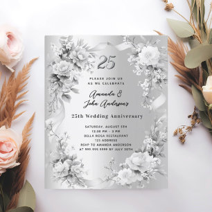 25ste huwelijksverjaardag Zilveren Bloemen Uitnodi