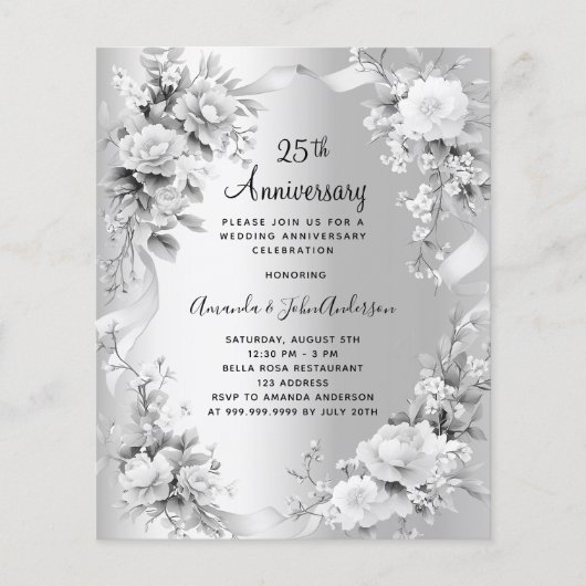 25ste huwelijksverjaardag Zilveren Bloemen Uitnodi (Voorkant)