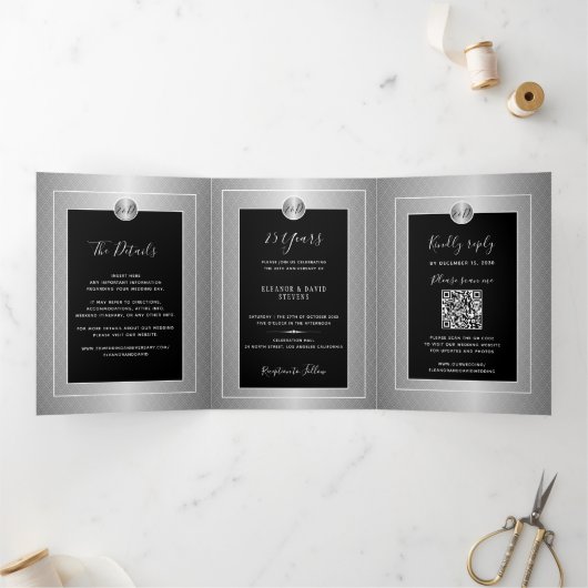25ste huwelijksverjaardag zilveren foto QR RSVP Drieluik Aankondiging (Binnen)