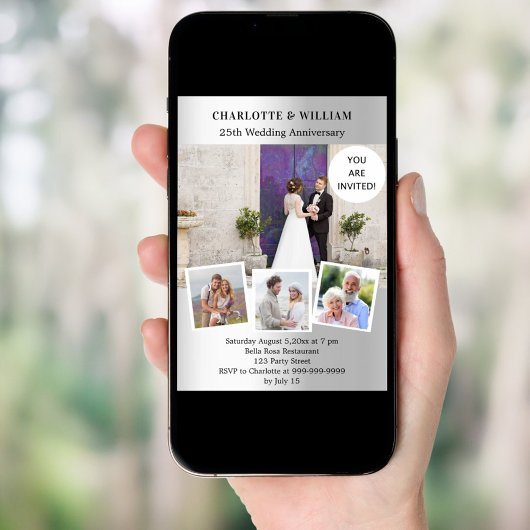 25ste huwelijksverjaardag zilveren fotocollage kaart