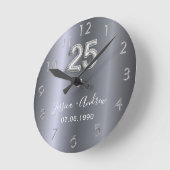 25ste huwelijksverjaardag zilveren namen ronde klok (Hoek)