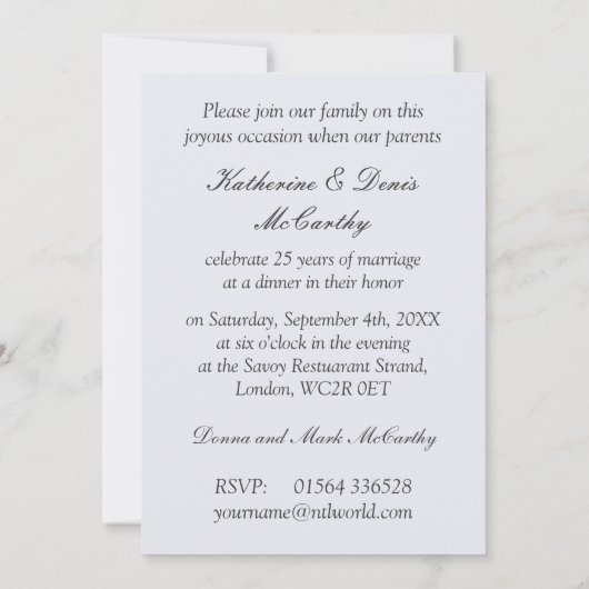 25ste trouwdag. Witte orchideeën Kaart (Achterkant)