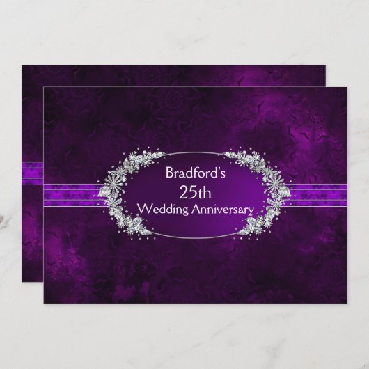 25ste trouwjubileum - Uitnodiging - Paars (Voorkant / Achterkant)