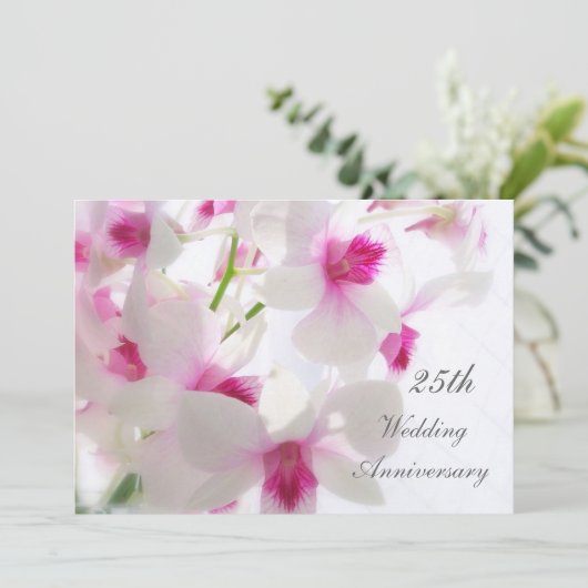 25ste trouwjubileum. Witte orchideeën Kaart (Staand voorkant)