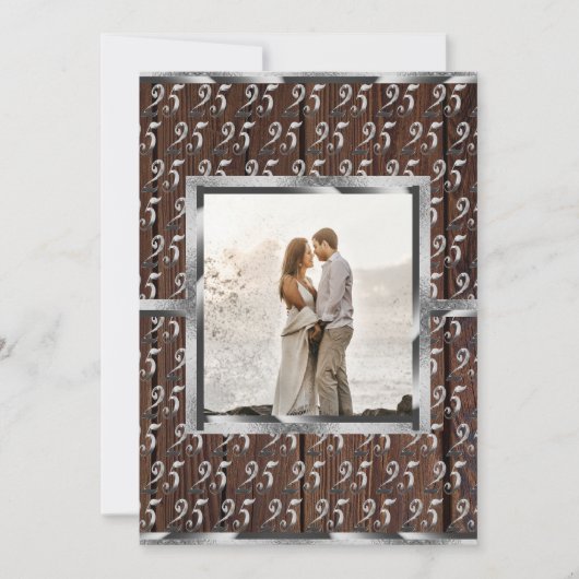 25ste trouwjubileum Zilveren Rustieke Hout Kaart (Voorkant)