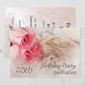 25ste verjaardag met rozen kaart (Voorkant / Achterkant)
