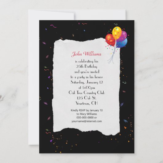 25ste verjaardagsfeestje kaart (Achterkant)