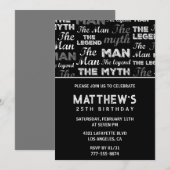 25ste verjaardagsuitnodiging Mannen The Myth The L Kaart (Voorkant / Achterkant)