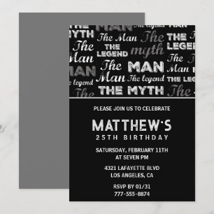 25ste verjaardagsuitnodiging Mannen The Myth The L Kaart