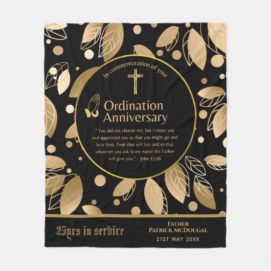 25th 50th ANY Priest Ordination Jubileum Gift Fleece Deken (Voorkant)