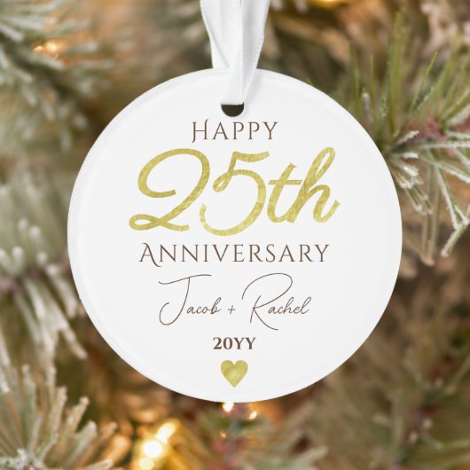 25th Anniversary Faux Gold Custom Wedding Ornament (Boom)