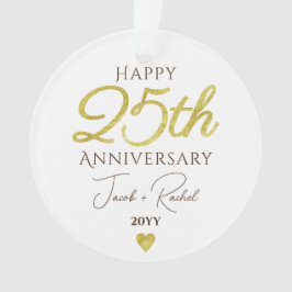 25th Anniversary Faux Gold Custom Wedding Ornament
