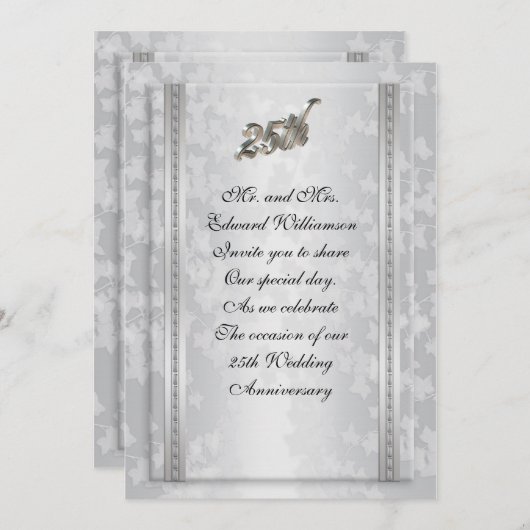 25th Anniversary party uitnodiging zilver (Voorkant / Achterkant)