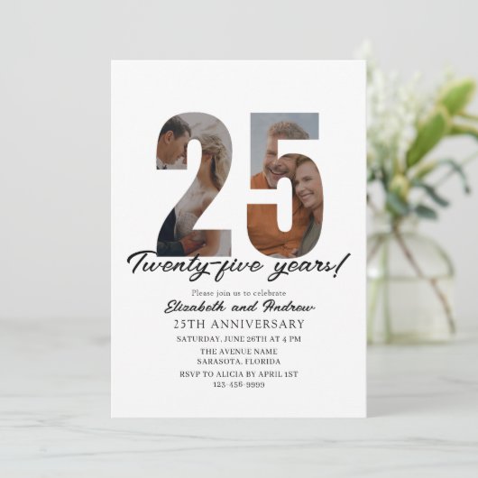 25th Anniversary with Photo Minimalist Kaart (Staand voorkant)