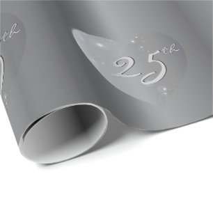 25th/Any Jubileum Silvery Hearts Wrapping Paper Cadeaupapier