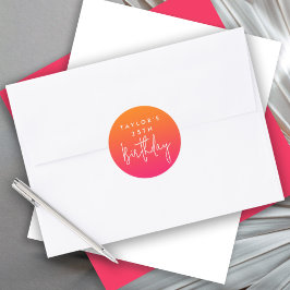 25th Birthday Bold Hot Pink and Orange Ombre Ronde Sticker