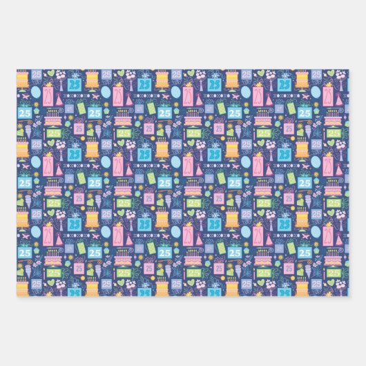 25th Birthday Cake Cadeaus Ballonnen Blauw Inpakpapier Vel (Voorkant 2)