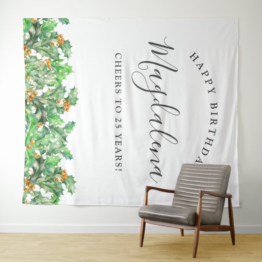25th Birthday December Birth Flower Backdrop Wandkleed (In Situ (horizontaal))