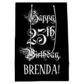 25th Birthday: Fancy, Elegant Script + Custom Name Medium Cadeauzakje (Achterkant)