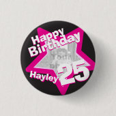 25th Birthday foto leuke, roze knop/badge Ronde Button 3,2 Cm (Voorkant)