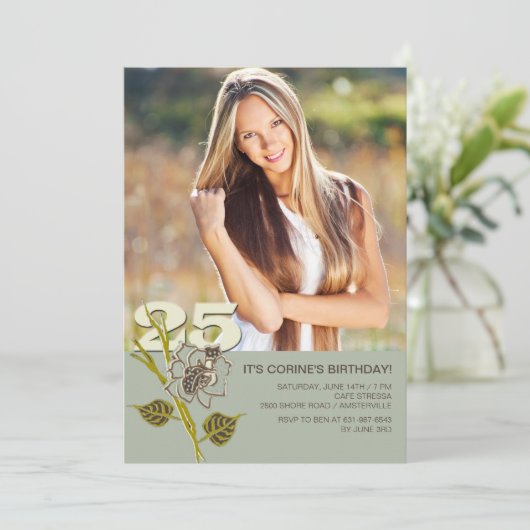 25th Birthday Foto Uitnodiging (Staand voorkant)