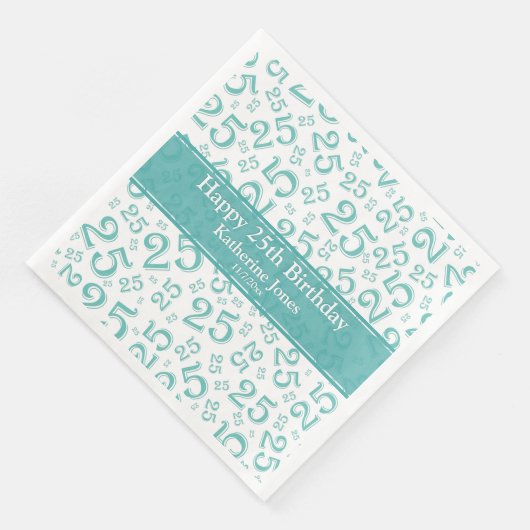 25th Birthday Number Pattern Blauwgroen/White Servet (Hoek)
